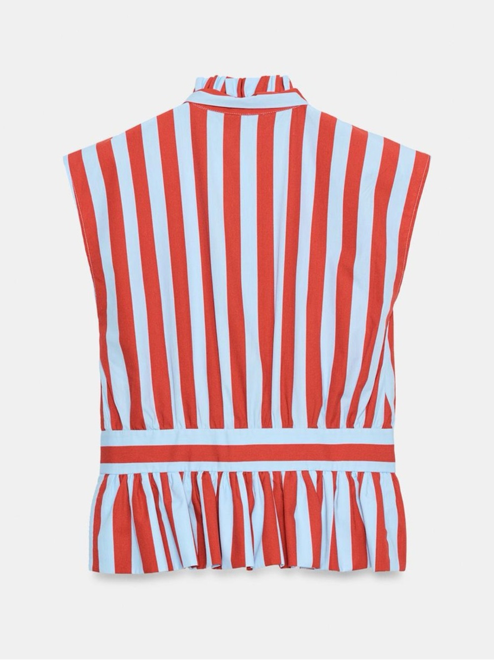 ZARA NEW WOMAN KNOTTED STRIPED BLOUSE RUFFLE REH RED BLUE - Picture 9 of 9